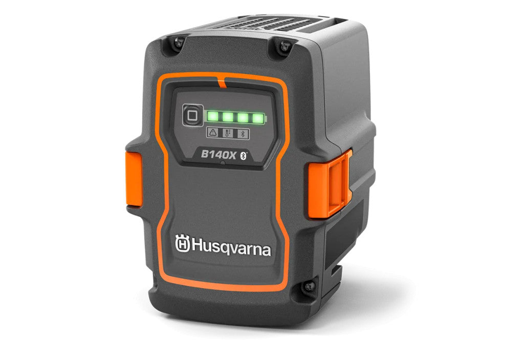 Husqvarna 40-B140X akkumulátor elölnézetben, LED-es töltöttségjelzővel
