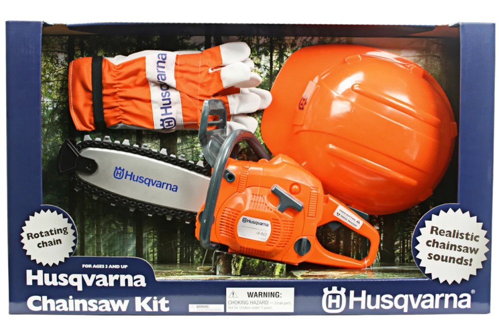 Husqvarna Játék láncfűrész készlet – sisakkal és gyerekkesztyűvel