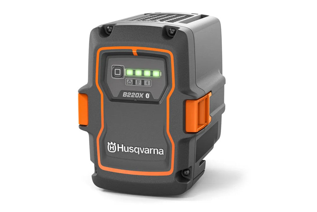 Husqvarna 40-B330X akkumulátor elölnézetben, LED-es töltöttségjelzővel