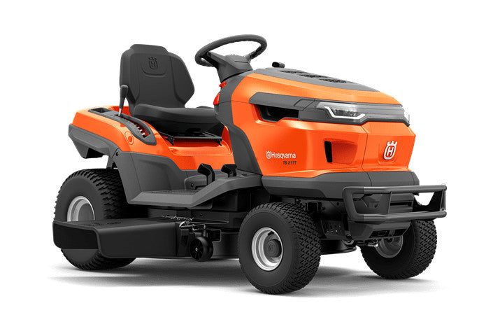 Husqvarna TS 217T fűnyíró traktor  elölnézetből, logóval 